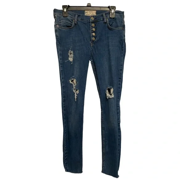 Free People Distressed High Rise 5 Button Fly Jeans Size 30 EUC - Picture 6 of 9